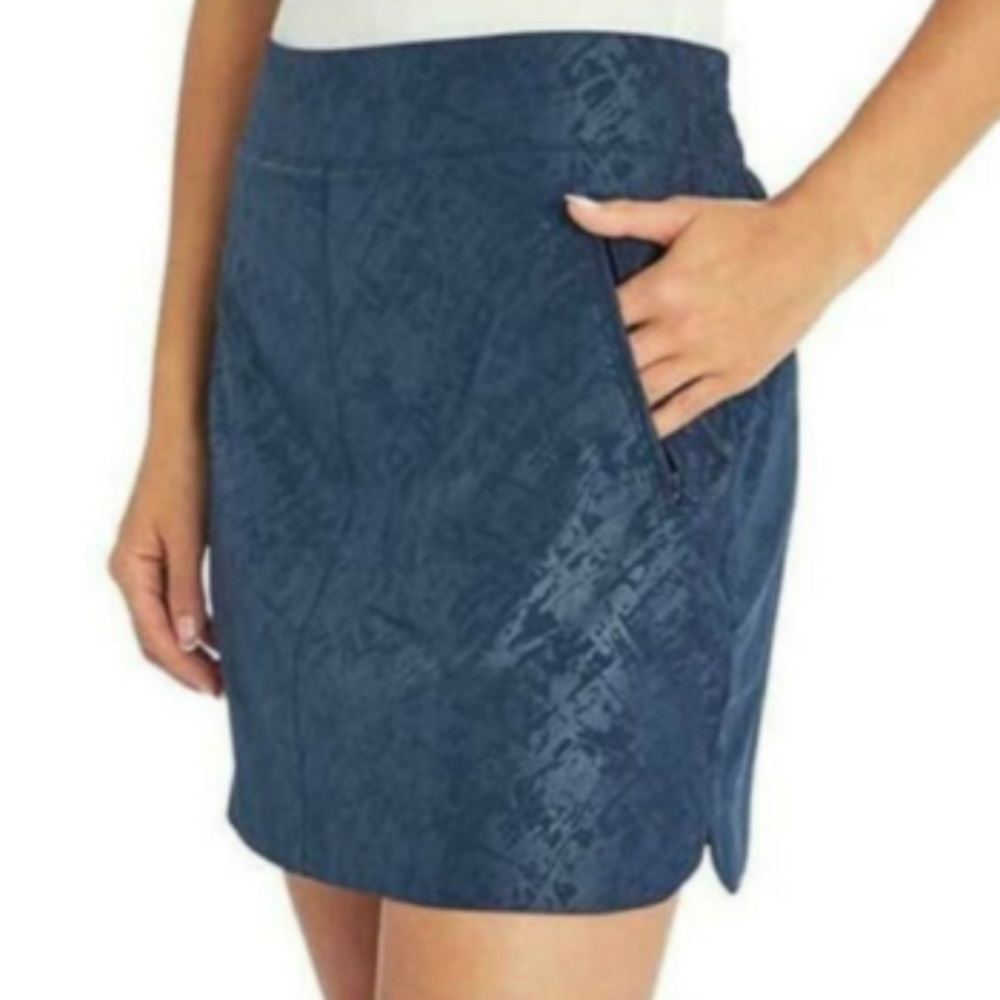 Orvis Skort Size L Embossed Pull-On Navy Shattered Glass Zip Pockets Golf Tennis